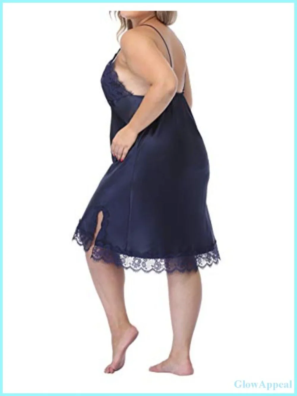 Plus Size Satin Silk Lace Trim V-Neck Nightgown Sleeveless Adjustable Straps